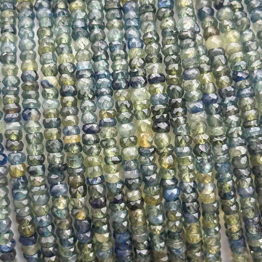 Natural Montana Sapphire Faceted Rondelle Beads 2.5–5.5mm – 18″ Parti Sapphire Gemstone Beads Strand