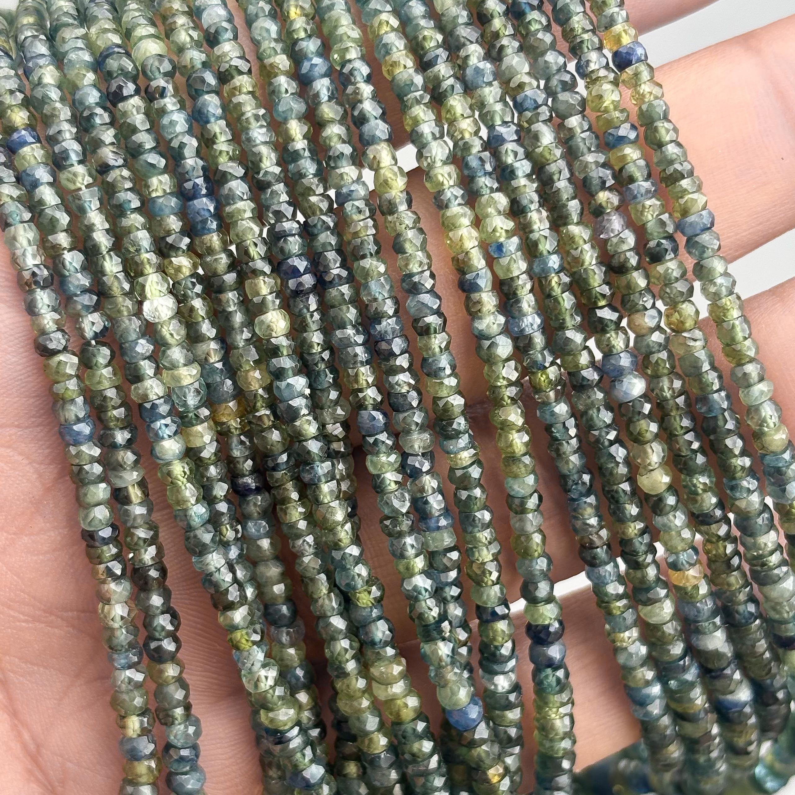 Natural Montana Sapphire Faceted Rondelle Beads 2.5–5.5mm – 18″ Parti Sapphire Gemstone Beads Strand