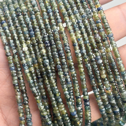 Natural Montana Sapphire Faceted Rondelle Beads 2.5–5.5mm – 18″ Parti Sapphire Gemstone Beads Strand