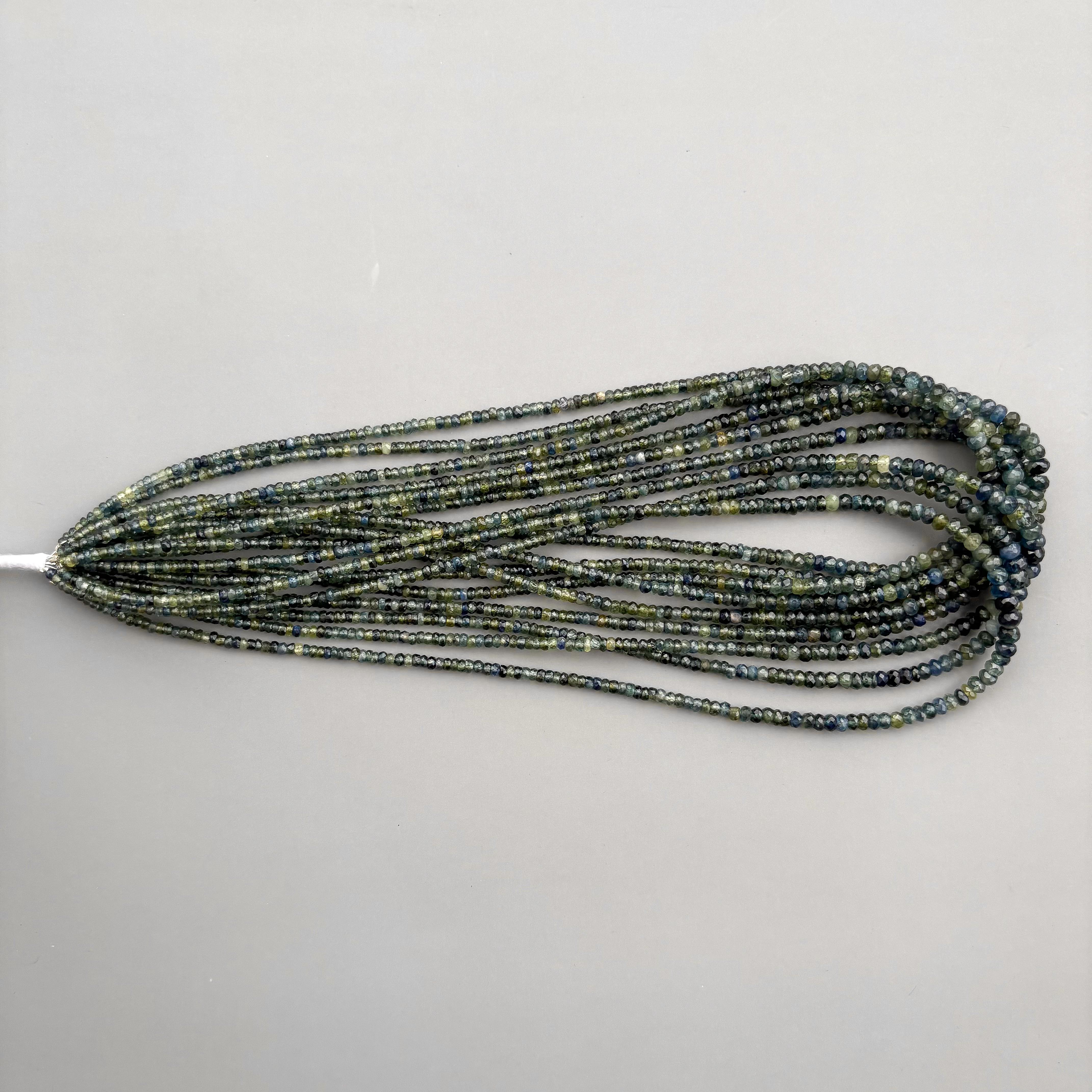 Natural Montana Sapphire Faceted Rondelle Beads 2.5–5.5mm – 18″ Parti Sapphire Gemstone Beads Strand