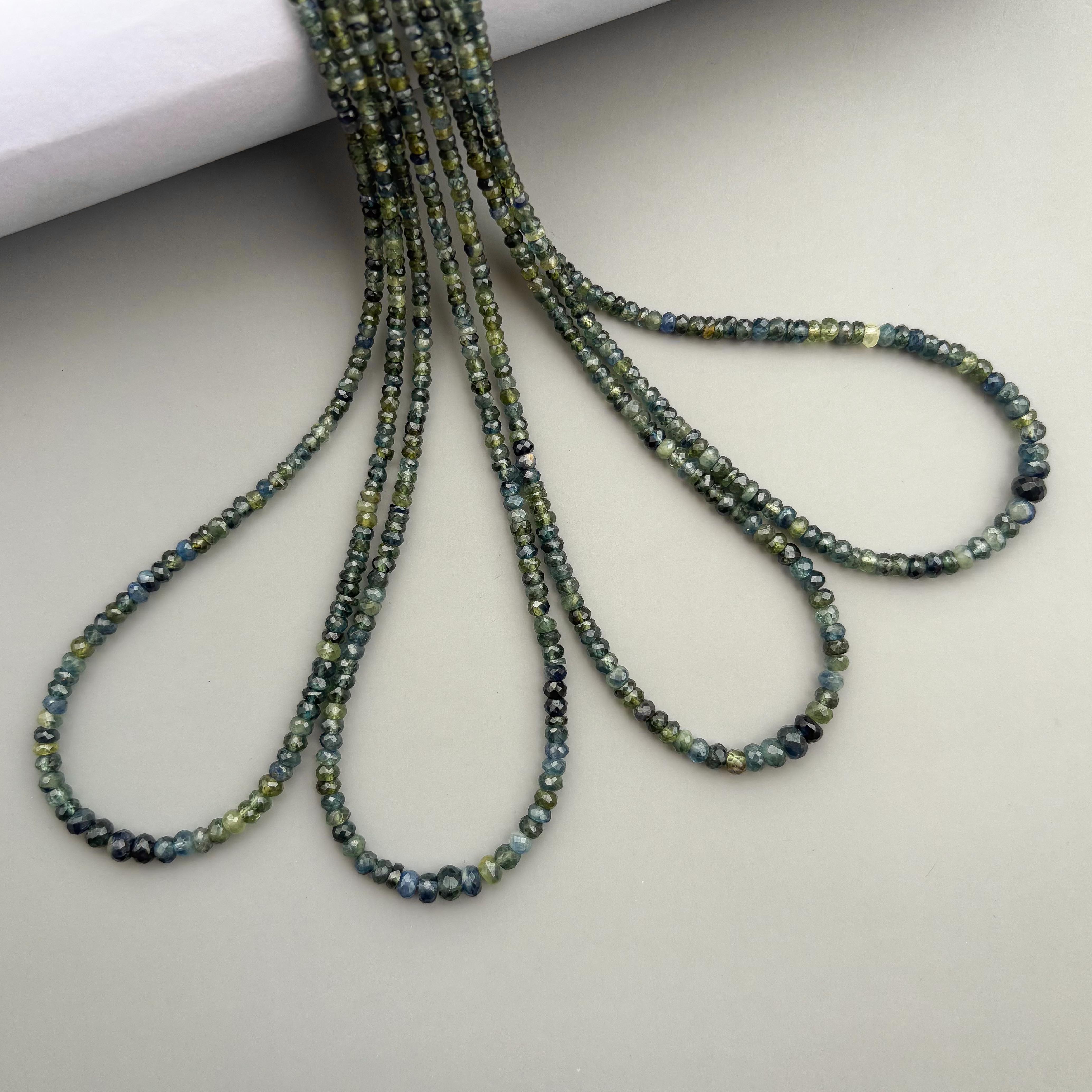 Natural Montana Sapphire Faceted Rondelle Beads 2.5–5.5mm – 18″ Parti Sapphire Gemstone Beads Strand