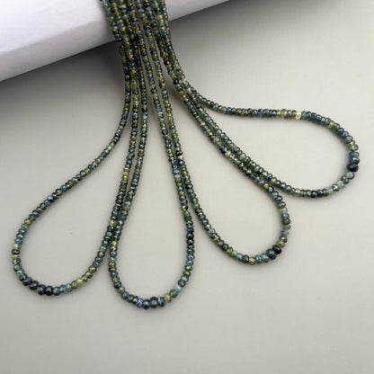 Natural Montana Sapphire Faceted Rondelle Beads 2.5–5.5mm – 18″ Parti Sapphire Gemstone Beads Strand