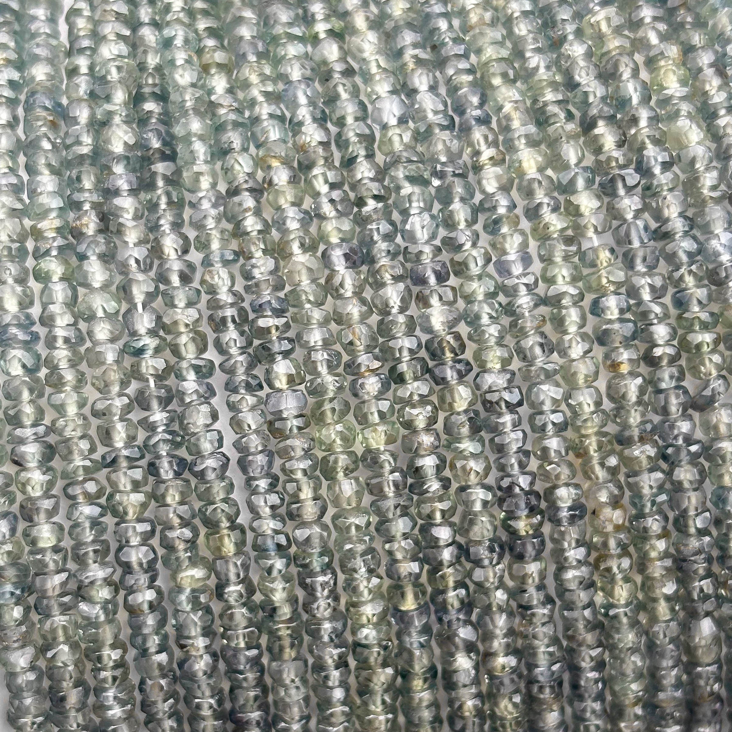 Natural Green Sapphire Faceted Rondelle Beads 3–3.5mm – 18″ Songea Sapphire Gemstone Beads Strand for Jewelry Making