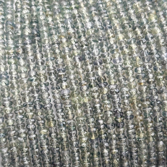 Natural Green Sapphire Faceted Rondelle Beads 3–3.5mm – 18″ Songea Sapphire Gemstone Beads Strand for Jewelry Making