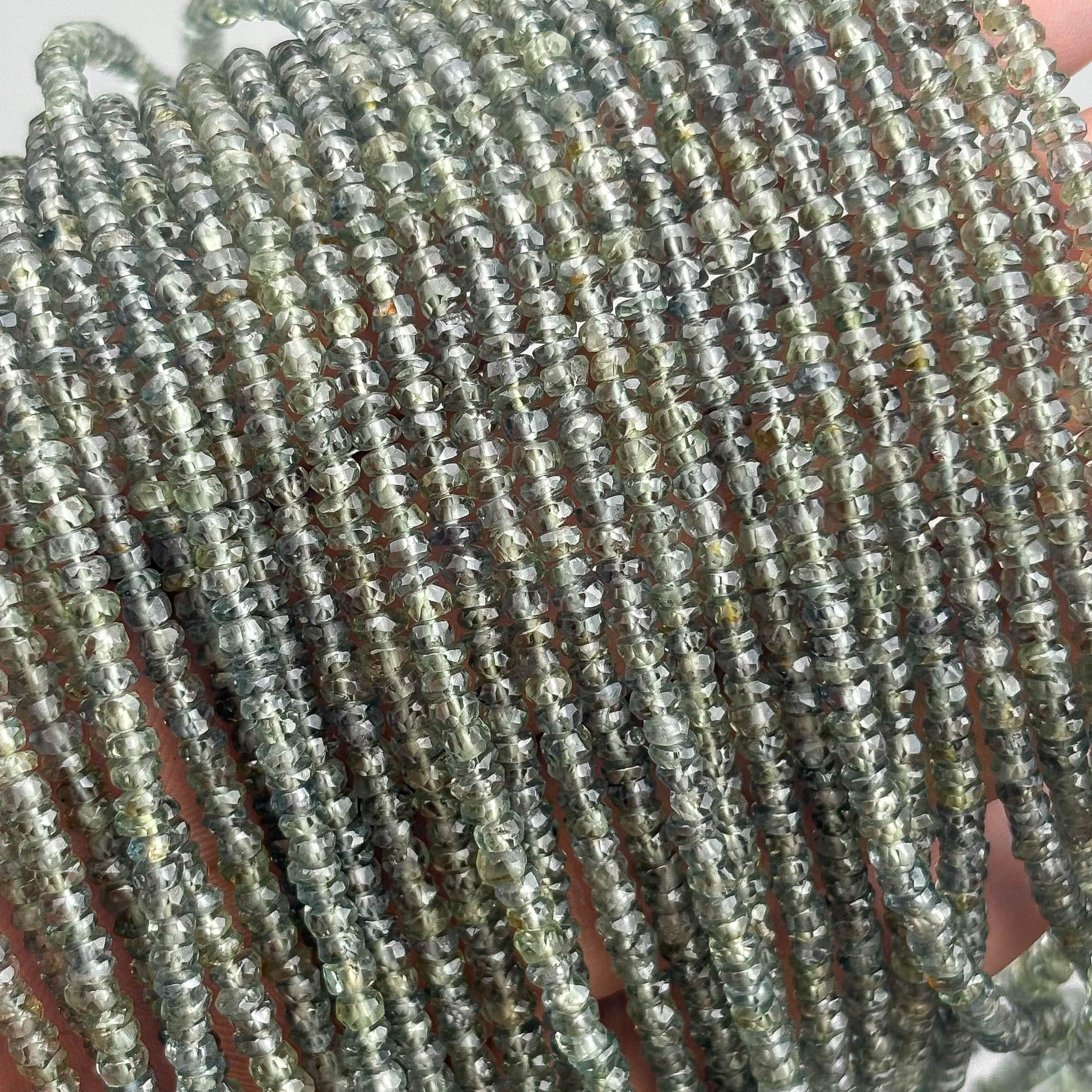 Natural Green Sapphire Faceted Rondelle Beads 3–3.5mm – 18″ Songea Sapphire Gemstone Beads Strand for Jewelry Making