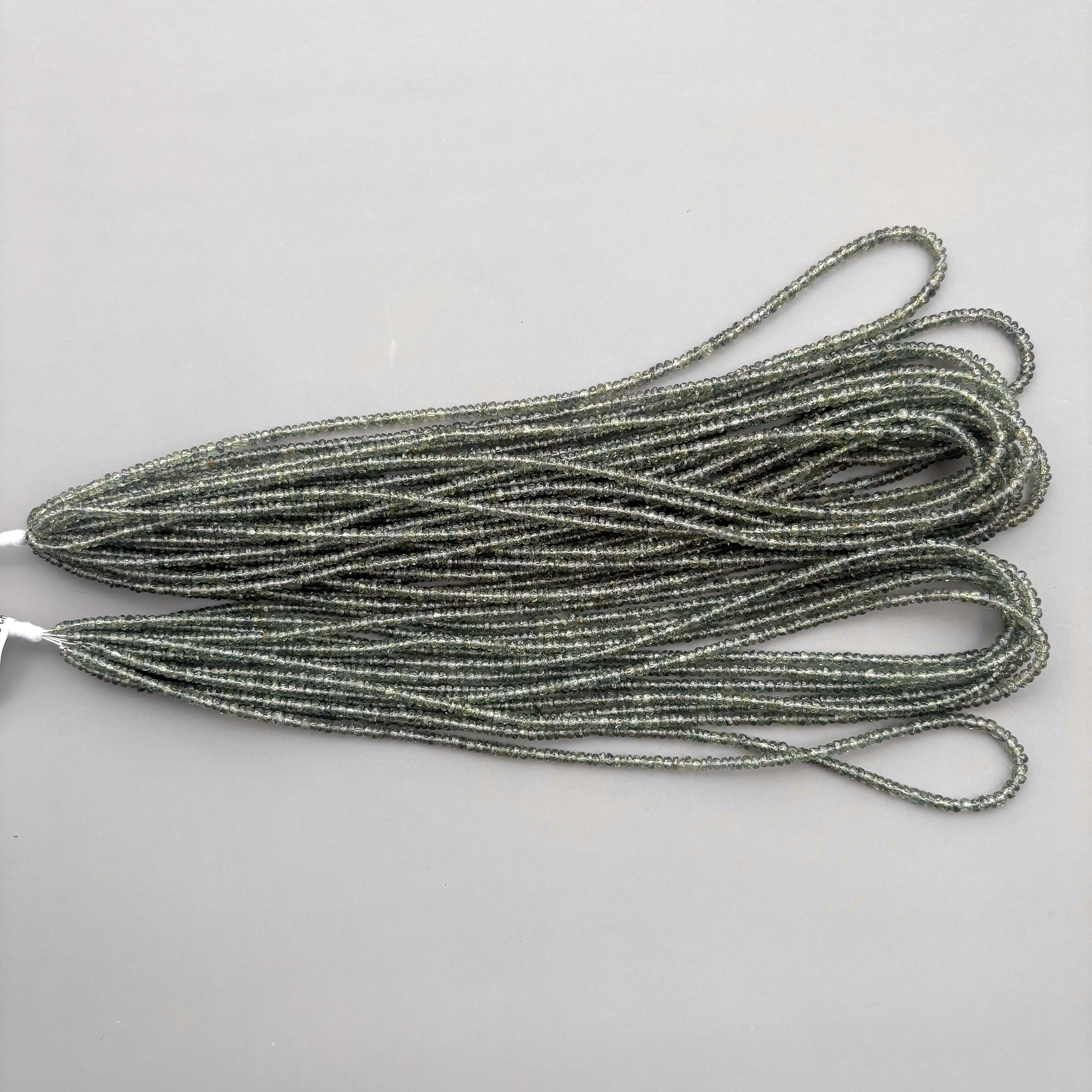 Natural Green Sapphire Faceted Rondelle Beads 3–3.5mm – 18″ Songea Sapphire Gemstone Beads Strand for Jewelry Making