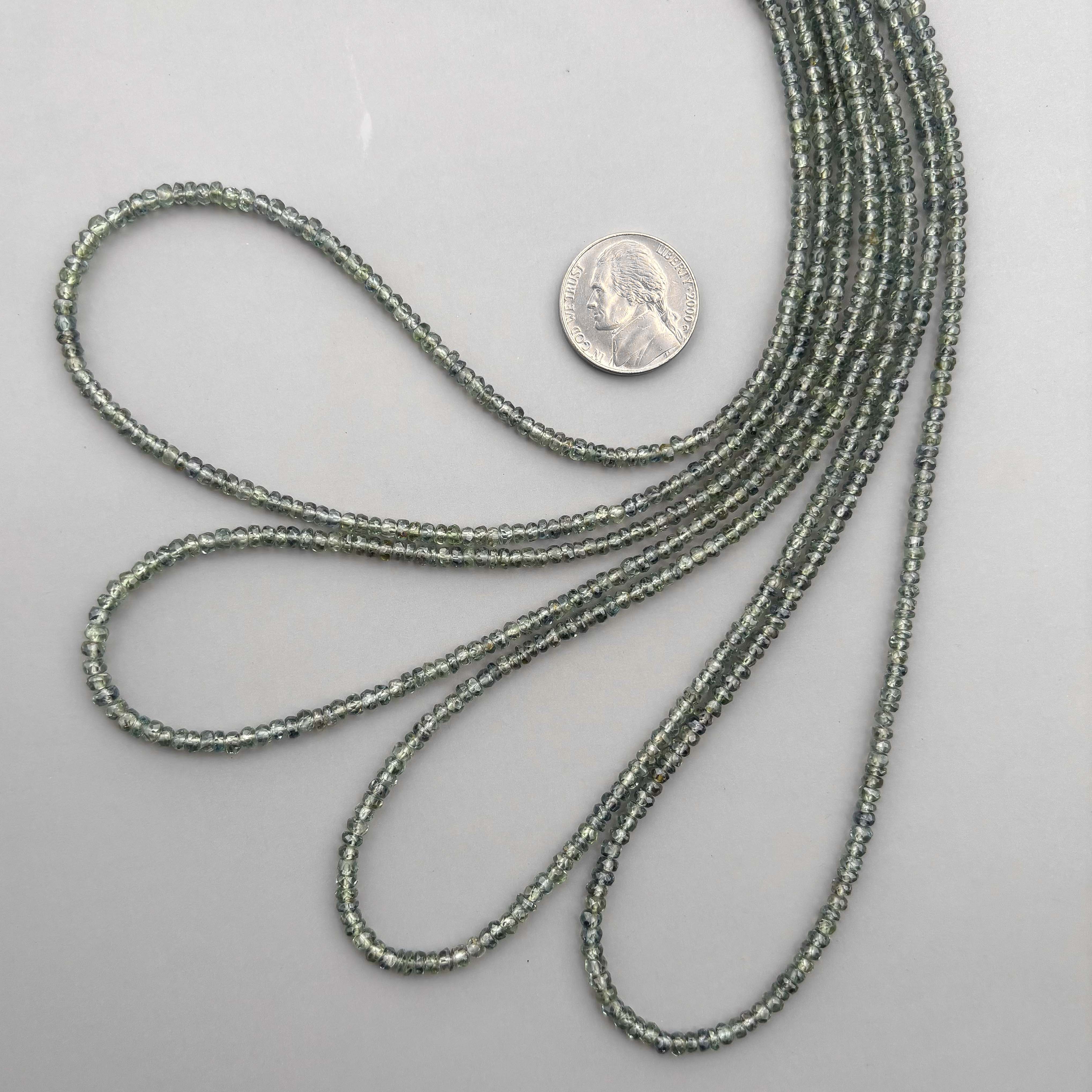 Natural Green Sapphire Faceted Rondelle Beads 3–3.5mm – 18″ Songea Sapphire Gemstone Beads Strand for Jewelry Making