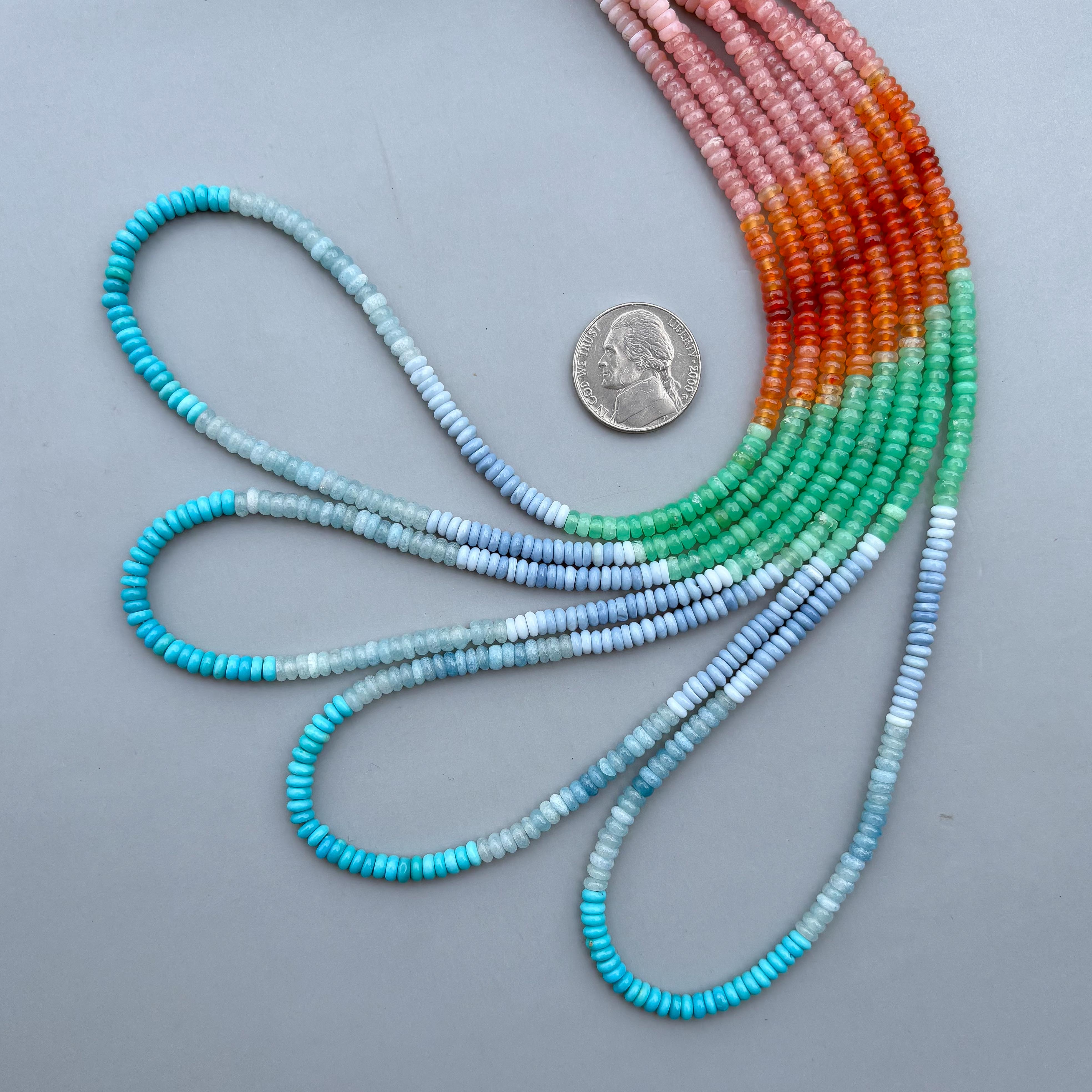 Natural Multi Gemstone Smooth Rondelle Beads 4mm – 18″ Mix Semi-Precious Gemstone Ombre Beads Strand for Jewelry Making