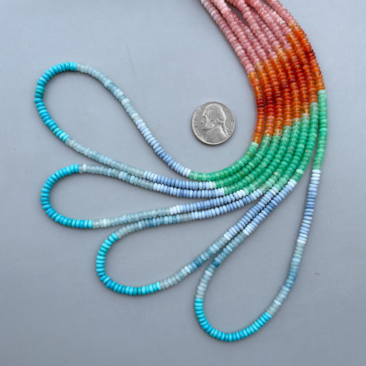 Natural Multi Gemstone Smooth Rondelle Beads 4mm – 18″ Mix Semi-Precious Gemstone Ombre Beads Strand for Jewelry Making