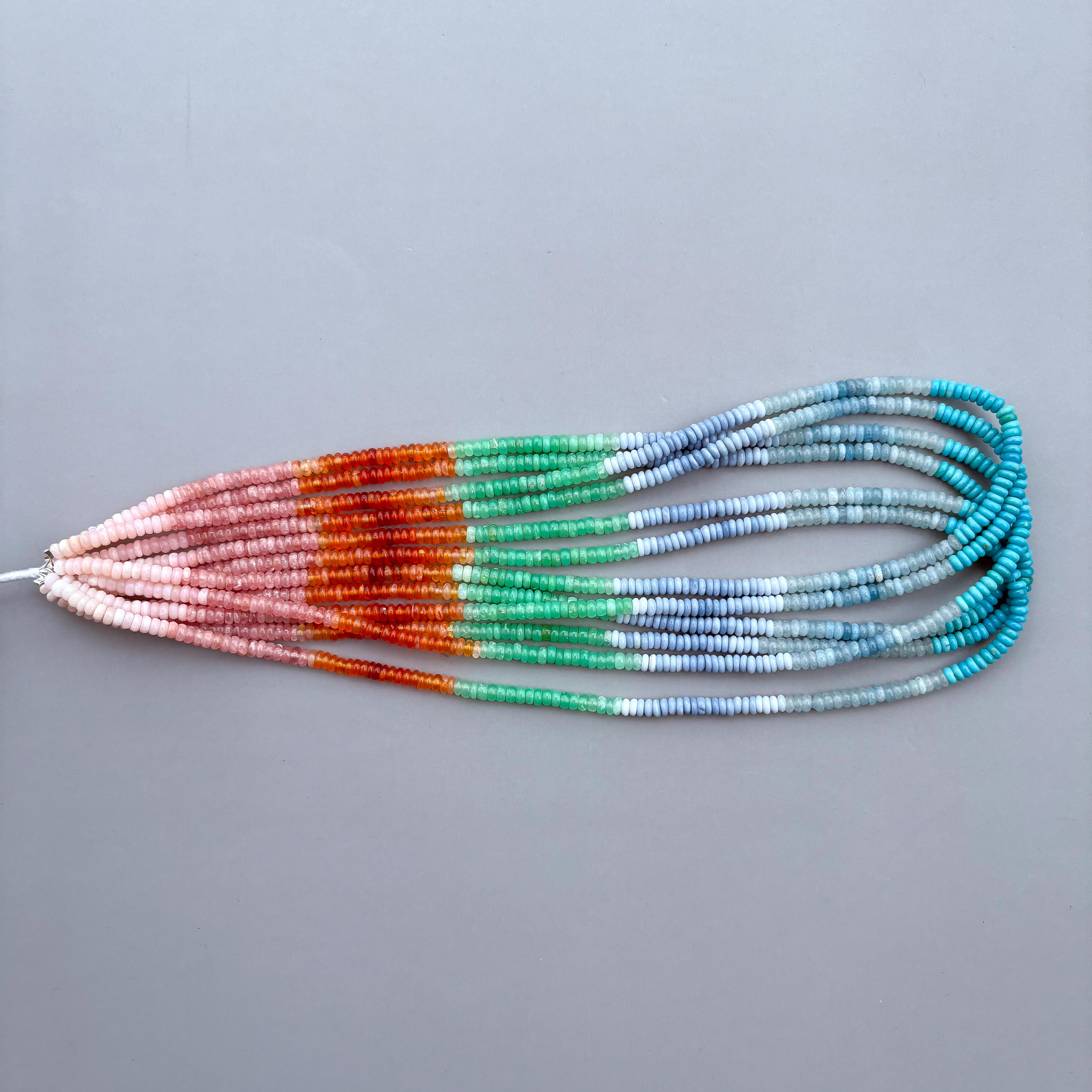 Natural Multi Gemstone Smooth Rondelle Beads 4mm – 18″ Mix Semi-Precious Gemstone Ombre Beads Strand for Jewelry Making