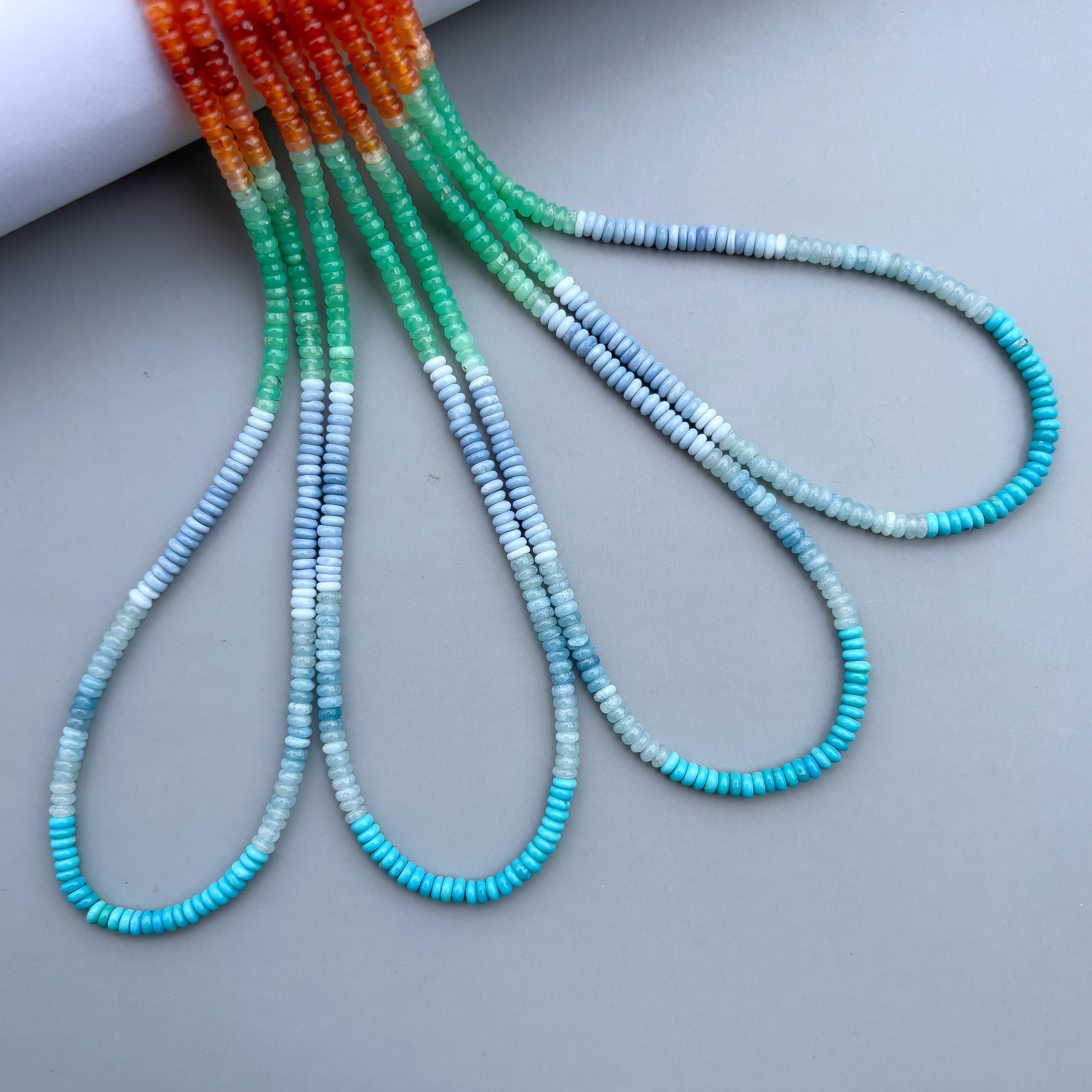 Natural Multi Gemstone Smooth Rondelle Beads 4mm – 18″ Mix Semi-Precious Gemstone Ombre Beads Strand for Jewelry Making