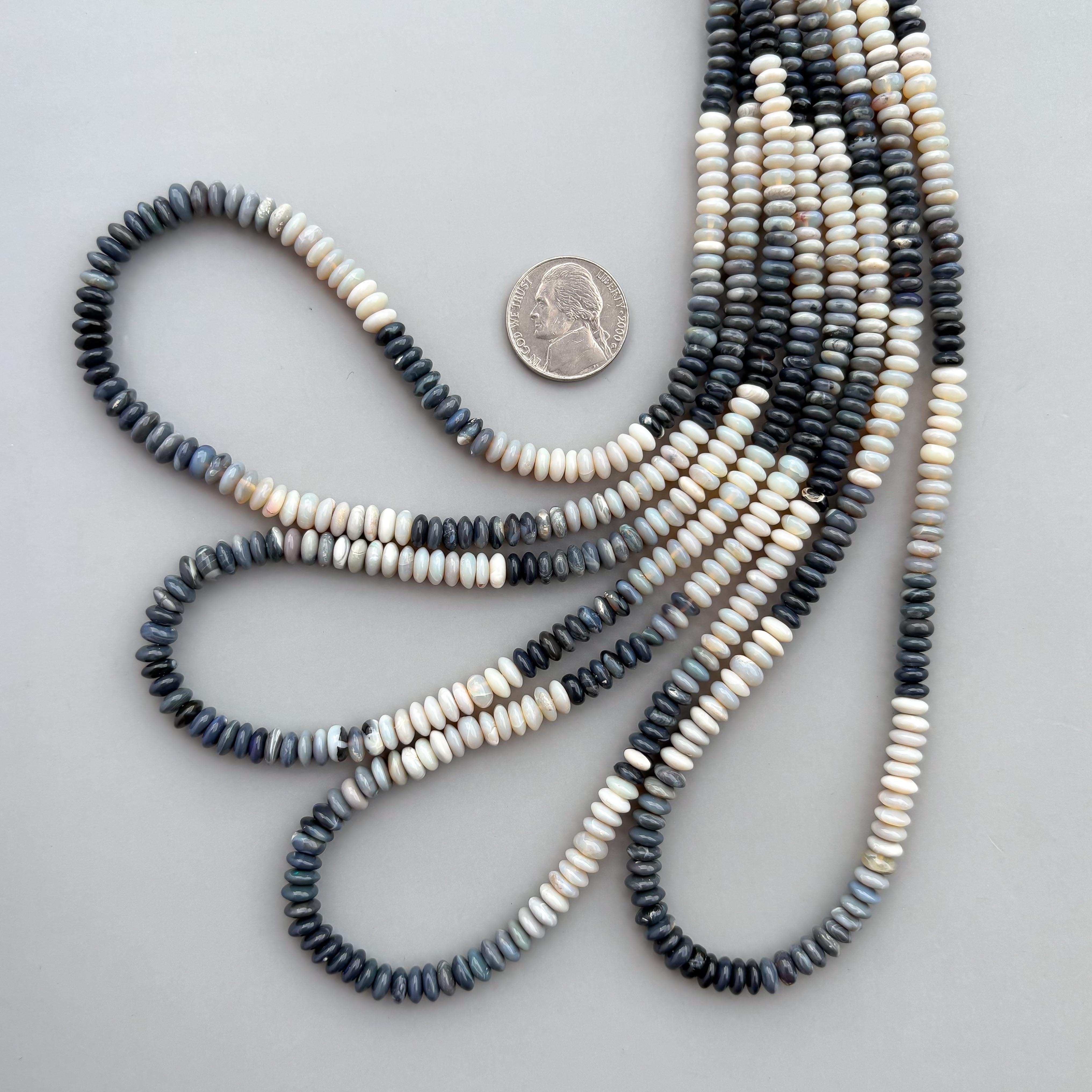 Natural Australian Opal Smooth Rondelle Beads 5–6mm – 17″ Ombre Shaded Opal Gemstone Beads Strand