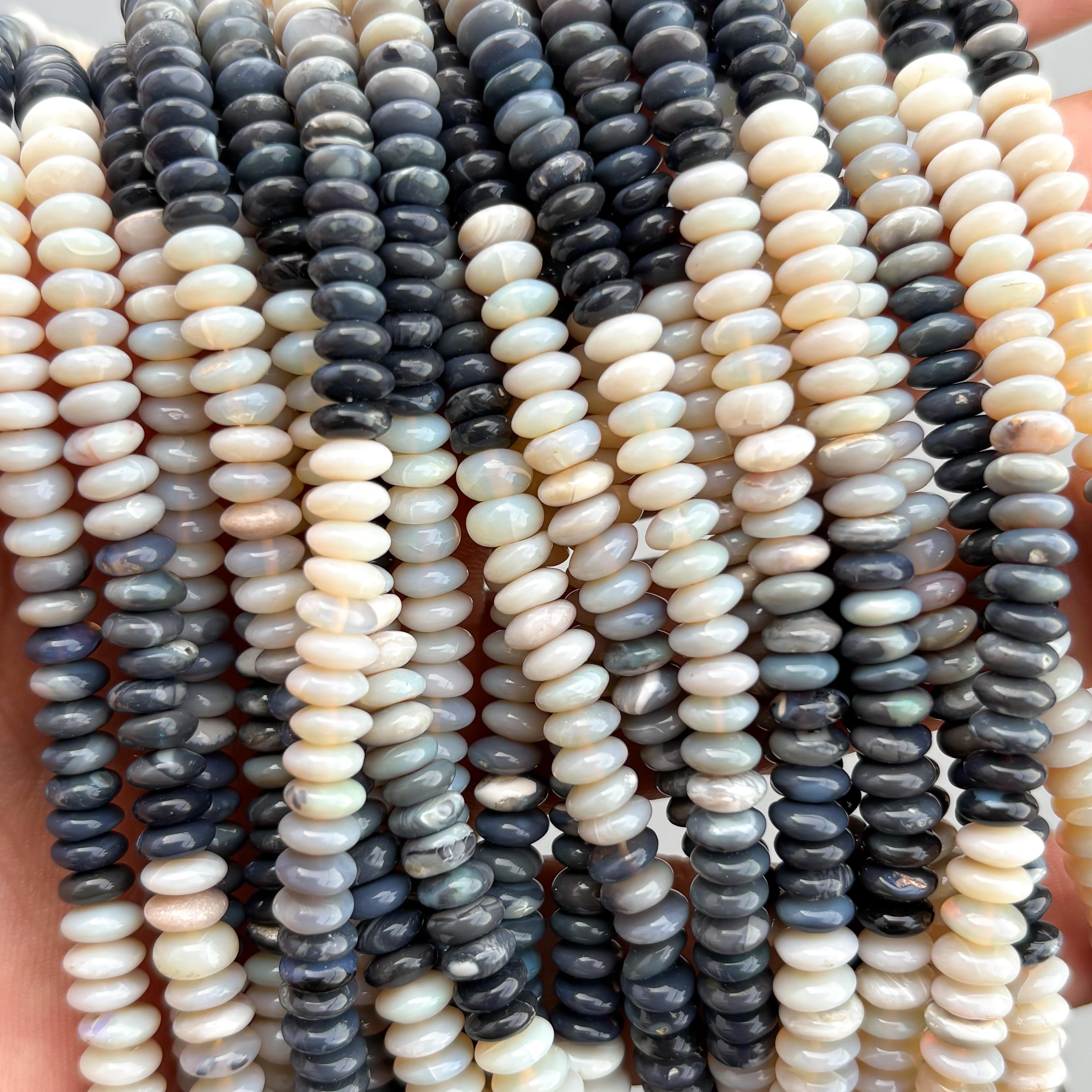 Natural Australian Opal Smooth Rondelle Beads 5–6mm – 17″ Ombre Shaded Opal Gemstone Beads Strand