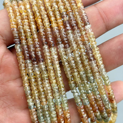 Natural Multi Zircon Faceted Rondelle Beads 3.5–4mm – 17″ Shaded Golden Zircon Gemstone Beads Strand for Jewelry Making