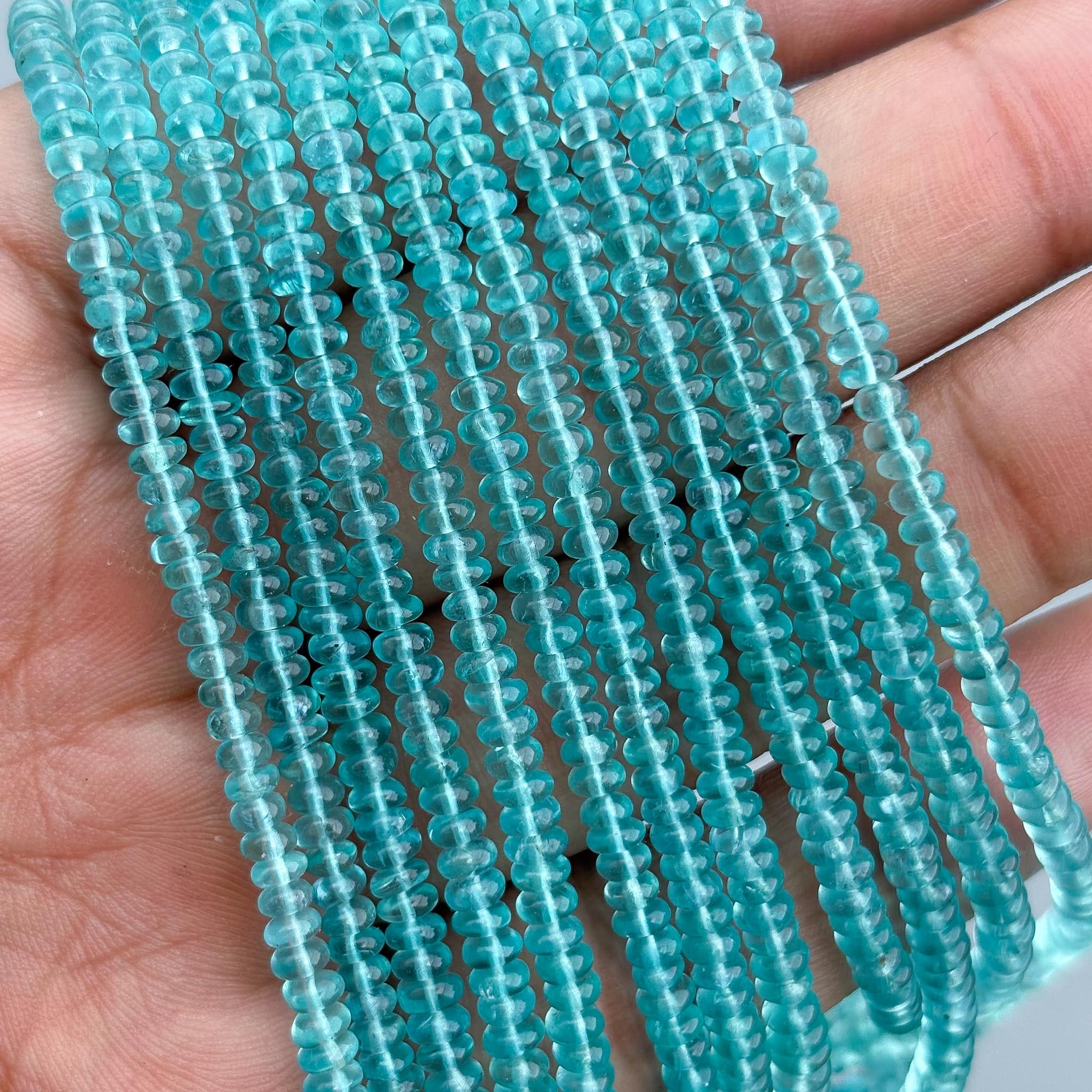 Light blue sky apatite smooth rondelle gemstone beads