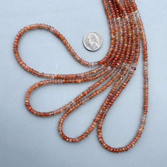 Natural sunstone smooth rondelle beads 4–5mm 18 inch strand