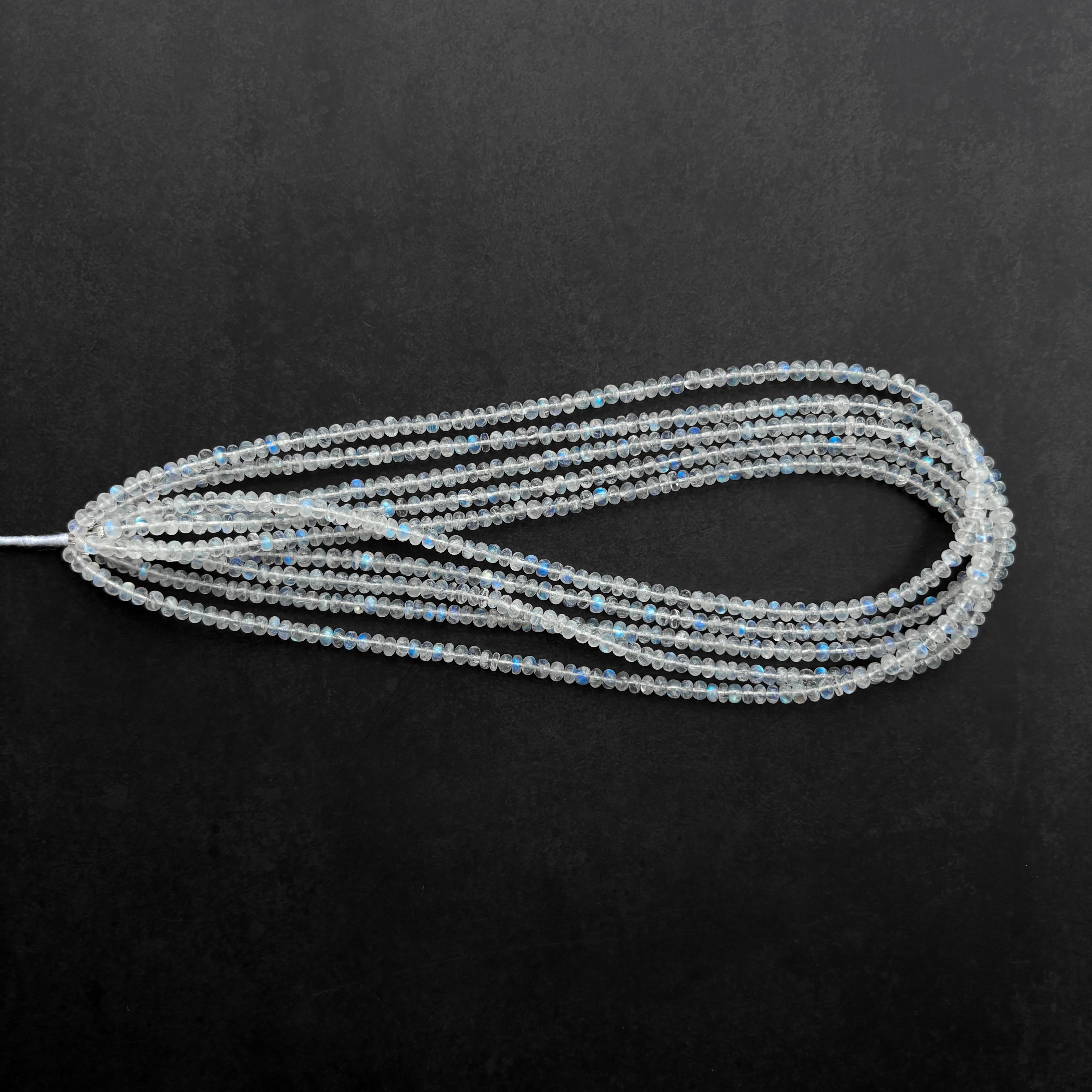 Natural Rainbow Moonstone Smooth Rondelle Beads 4–4.5mm – 16″ Blue Flash Moonstone Gemstone Beads Strand