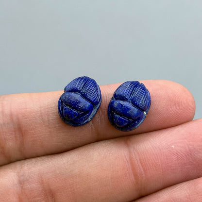 Natural Lapis Lazuli Scarab Carving Pair – Hand Carved Semi-Precious Gemstone Scarab Beetle