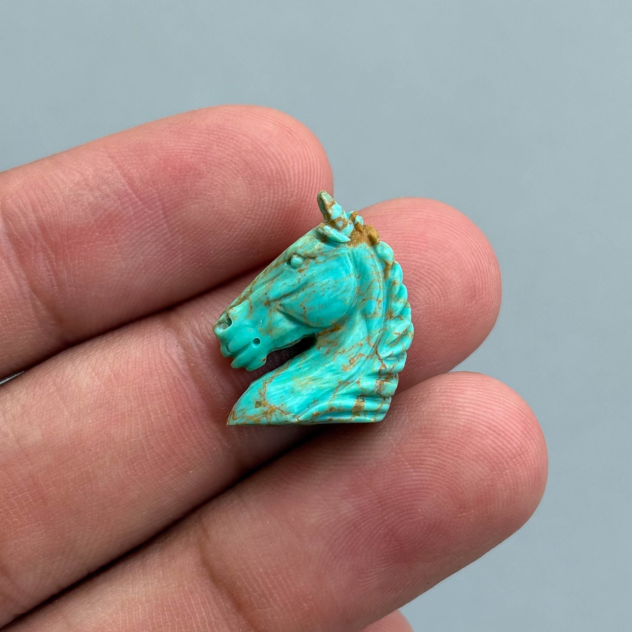 Natural Turquoise Horse Carving Hand Carved Semi-Precious Gemstone for Jewelry Making
