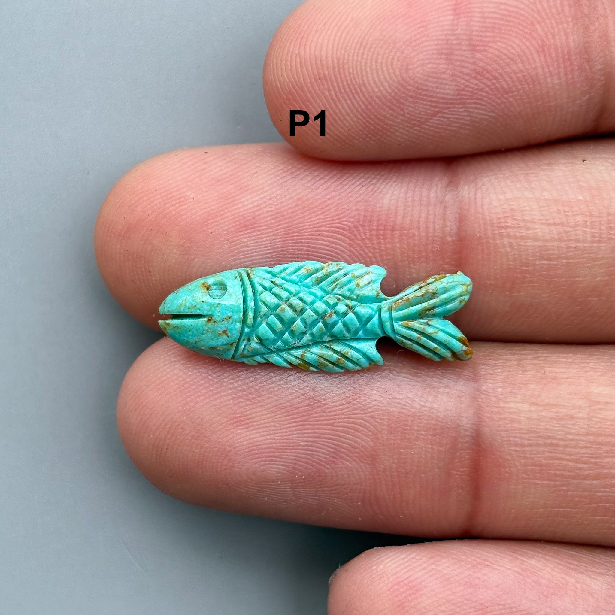 blue turquoise gemstone fish carving handmade for jewelry making, ideal for pendant 