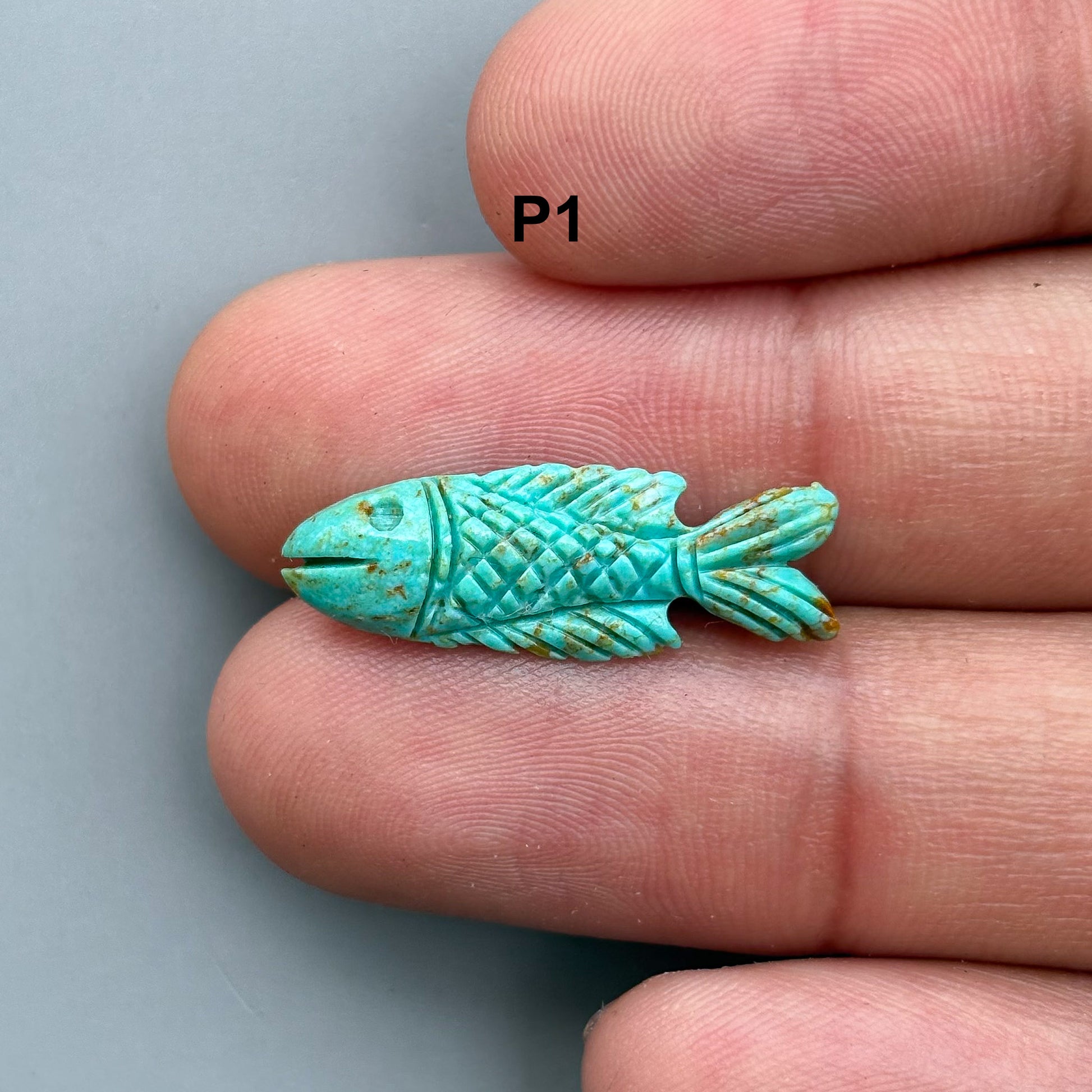 blue turquoise gemstone fish carving handmade for jewelry making, ideal for pendant 