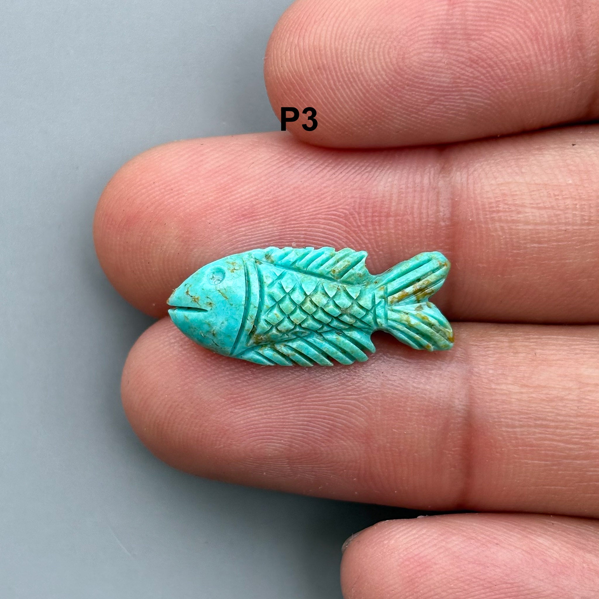 Natural Turquoise Fish Carving – Semi-Precious Gemstone Handmade Carving for Jewelry Making