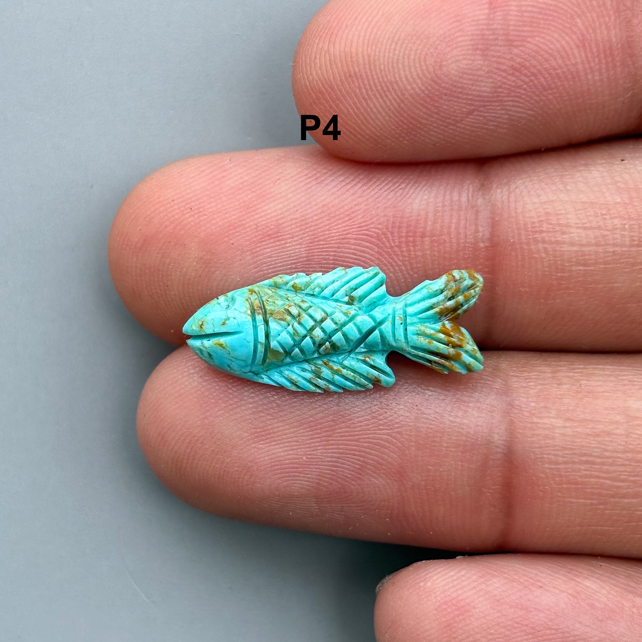 Natural Turquoise Fish Carving – Semi-Precious Gemstone Handmade Carving for Jewelry Making