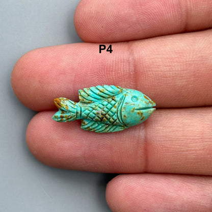 Natural Turquoise Hand Carved Fish Carving – Semi-Precious Gemstone Fish Carving for Jewelry Making