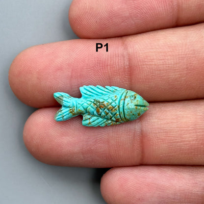 natural turquoise hand carved fish carving for jewelry making use which is handmade in Jaipur