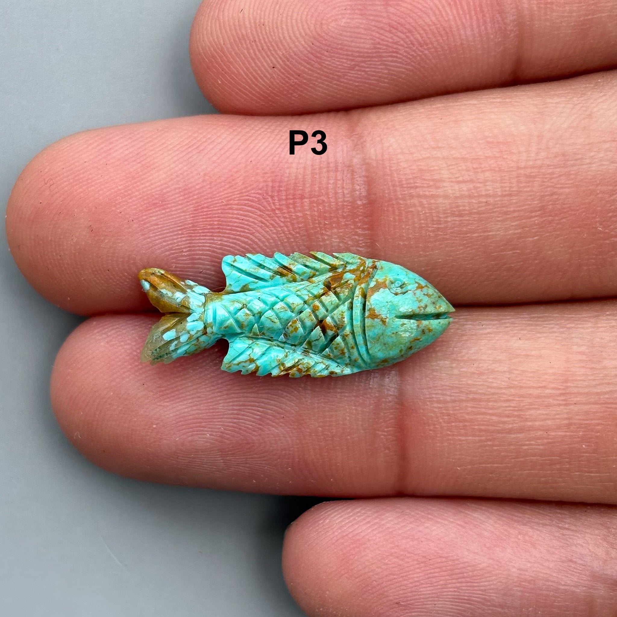 Natural Turquoise Hand Carved Fish Carving – Semi-Precious Gemstone Fish Carving for Jewelry Making