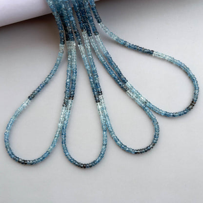 Natural Aquamarine Shaded Faceted Rondelle Beads 4mm – 17″ Semi-Precious Gemstone Ombre Rondelle Beads Strand for Jewelry Making
