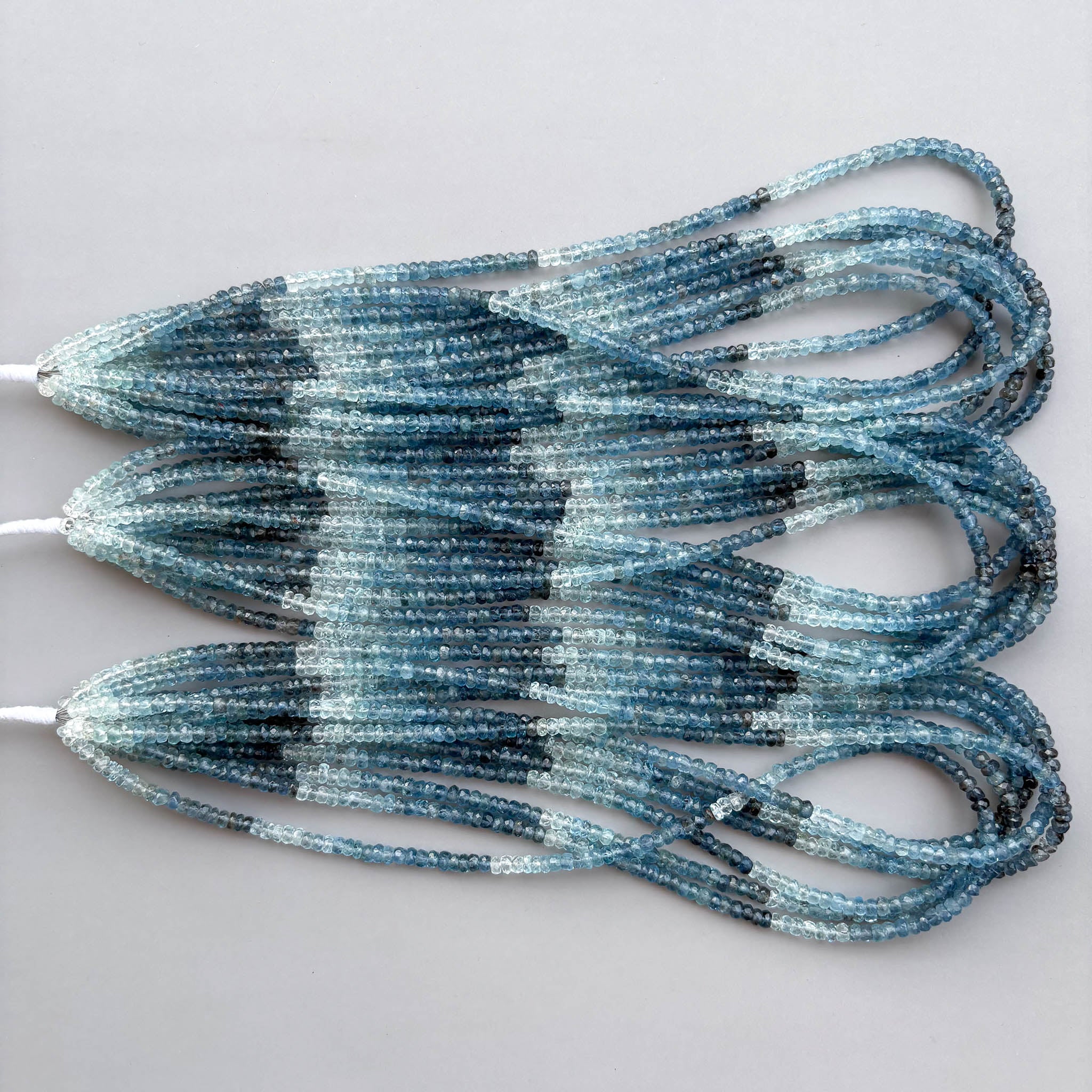 Natural Aquamarine Shaded Faceted Rondelle Beads 4mm – 17″ Semi-Precious Gemstone Ombre Rondelle Beads Strand for Jewelry Making