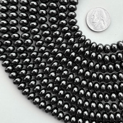 Natural Black Spinel Smooth Rondelle Beads 8mm – 8″ Calibrated Semi-Precious Gemstone Beads Strand for Jewelry Making