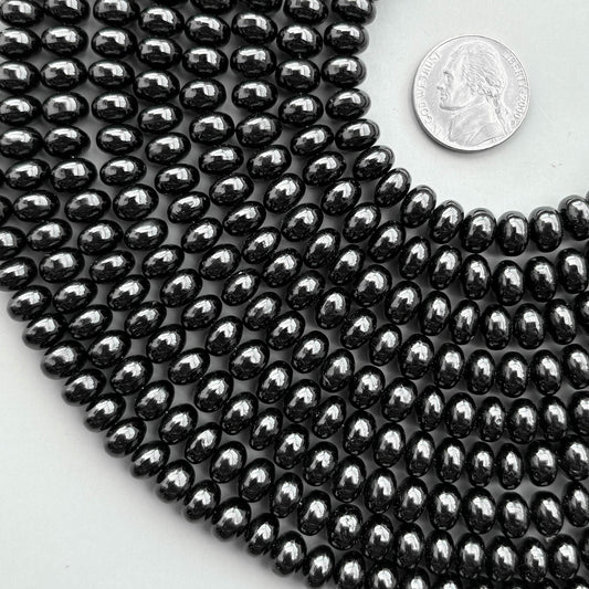 Natural Black Spinel Smooth Rondelle Beads 8mm – 8″ Calibrated Semi-Precious Gemstone Beads Strand for Jewelry Making