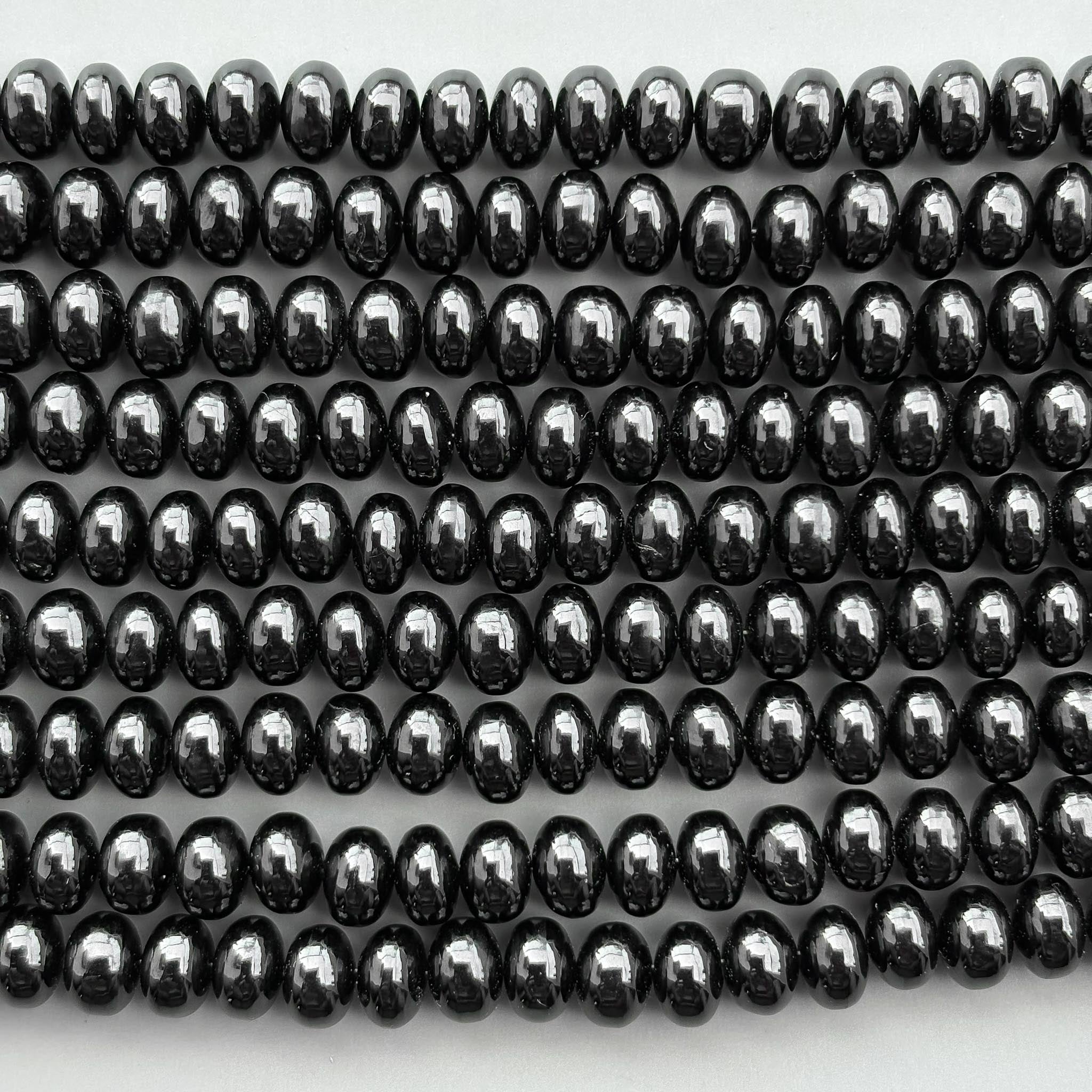 Natural Black Spinel Smooth Rondelle Beads 8mm – 8″ Calibrated Semi-Precious Gemstone Beads Strand for Jewelry Making