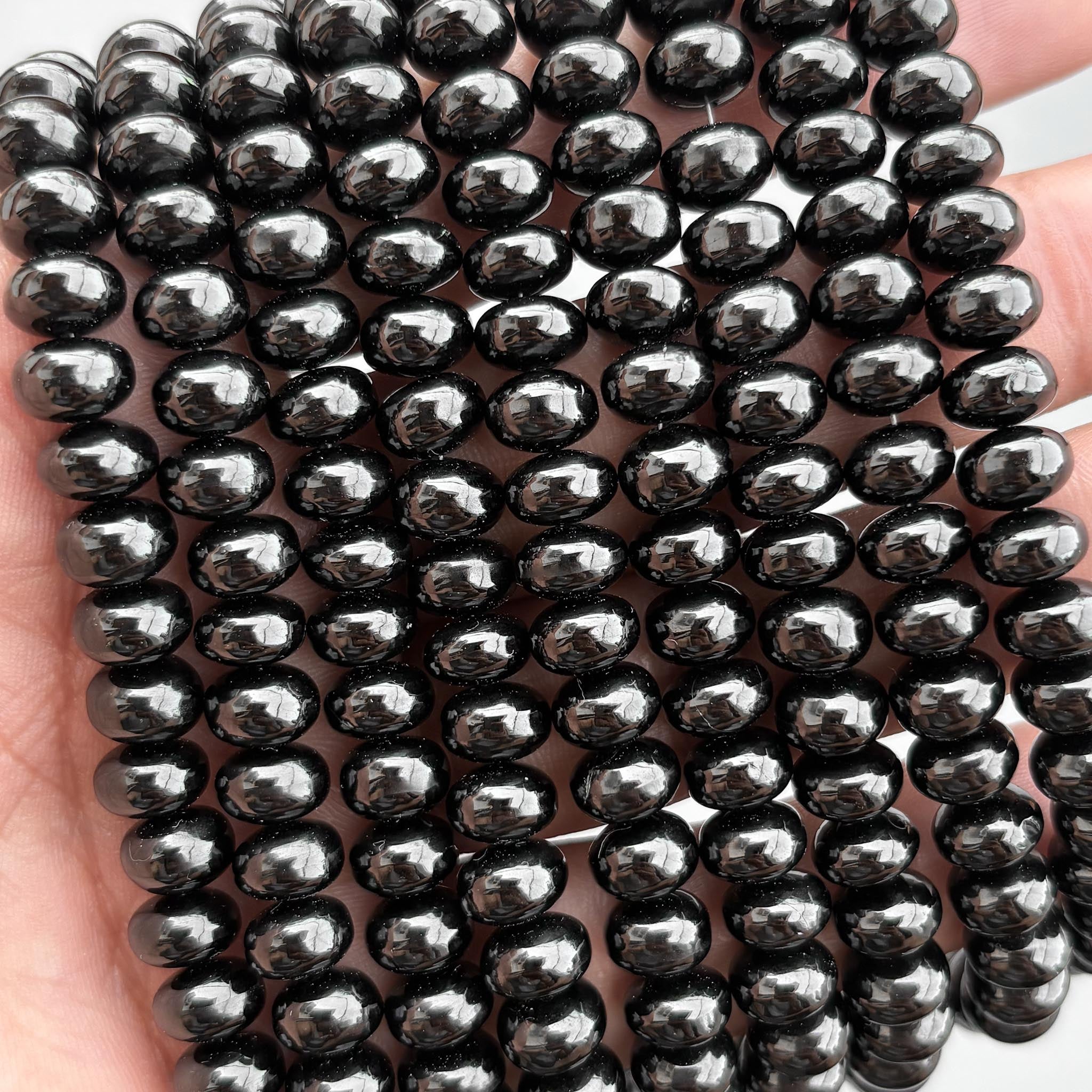 Natural Black Spinel Smooth Rondelle Beads 8mm – 8″ Calibrated Semi-Precious Gemstone Beads Strand for Jewelry Making