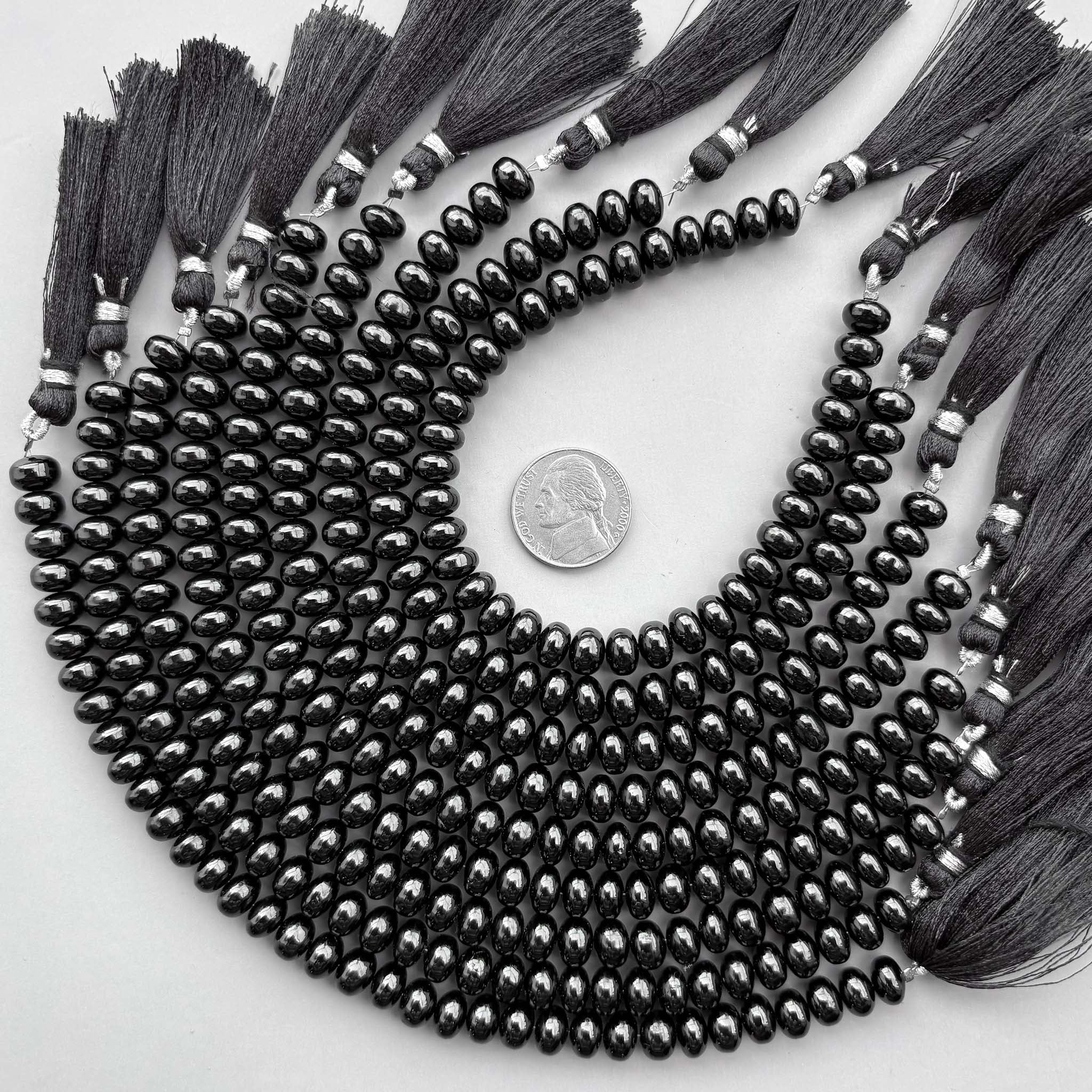 Natural Black Spinel Smooth Rondelle Beads 8mm – 8″ Calibrated Semi-Precious Gemstone Beads Strand for Jewelry Making