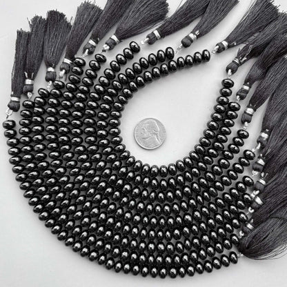 Natural Black Spinel Smooth Rondelle Beads 8mm – 8″ Calibrated Semi-Precious Gemstone Beads Strand for Jewelry Making