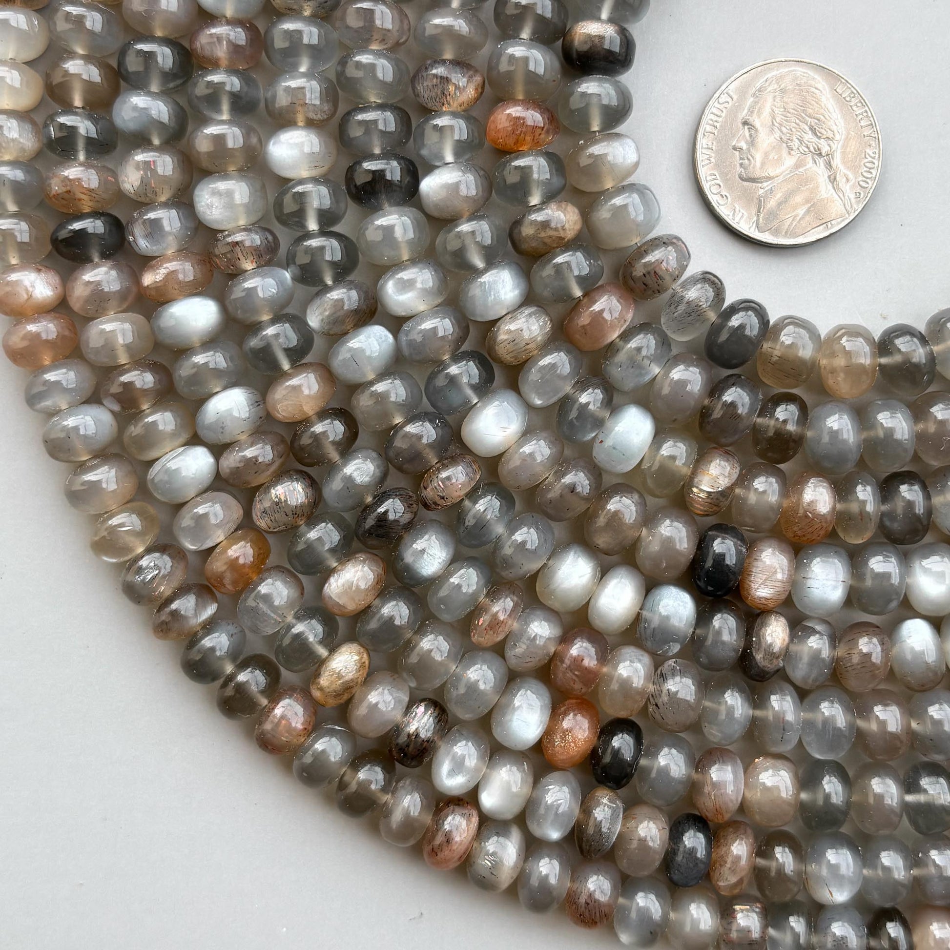 Natural Mix Moonstone Smooth Rondelle Beads 8mm 8 Inch Calibrated Semi-Precious Gemstone Strand for Jewelry Making