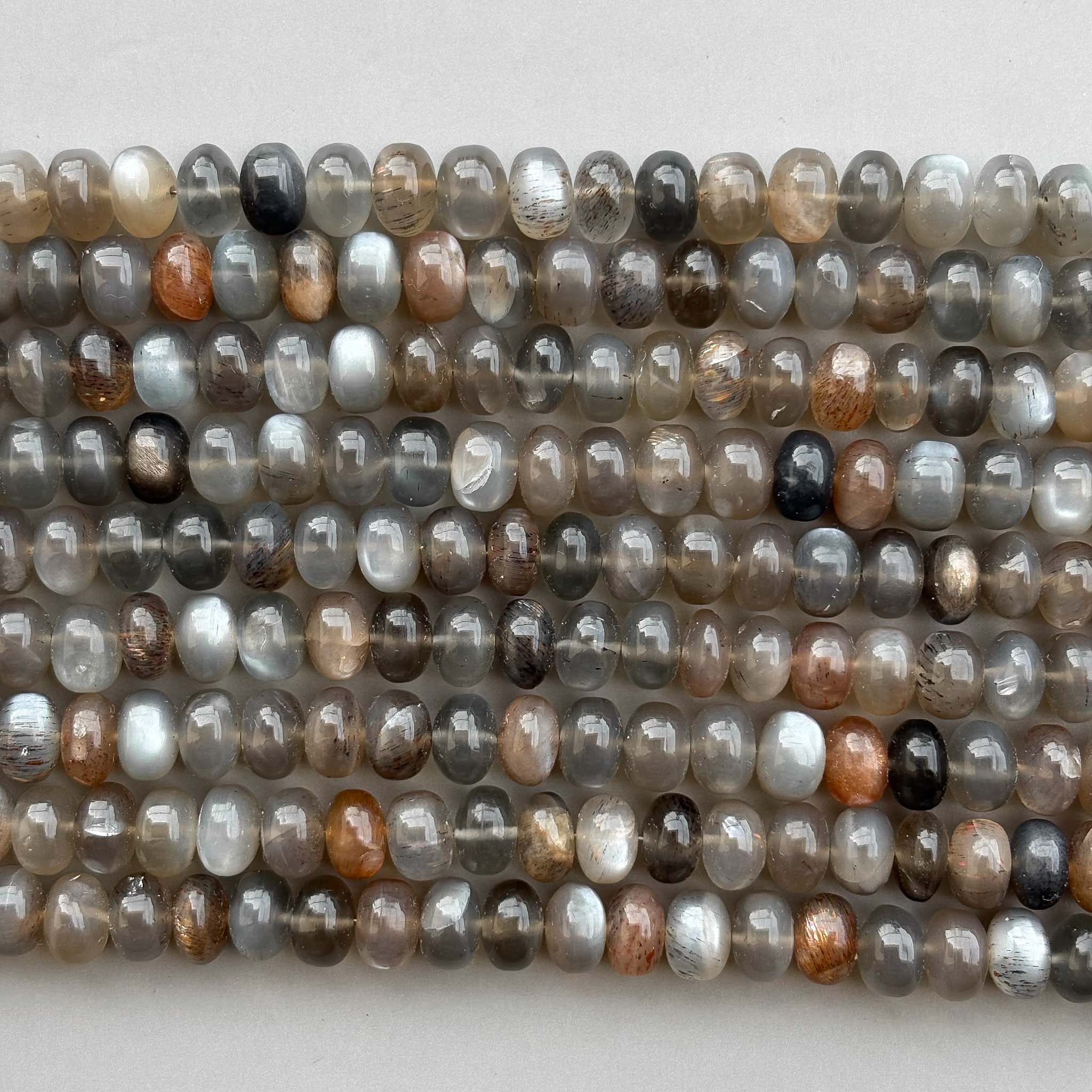 Natural Mix Moonstone Smooth Rondelle Beads 8mm – 8″ Calibrated Semi-Precious Gemstone Beads Strand for Jewelry Making