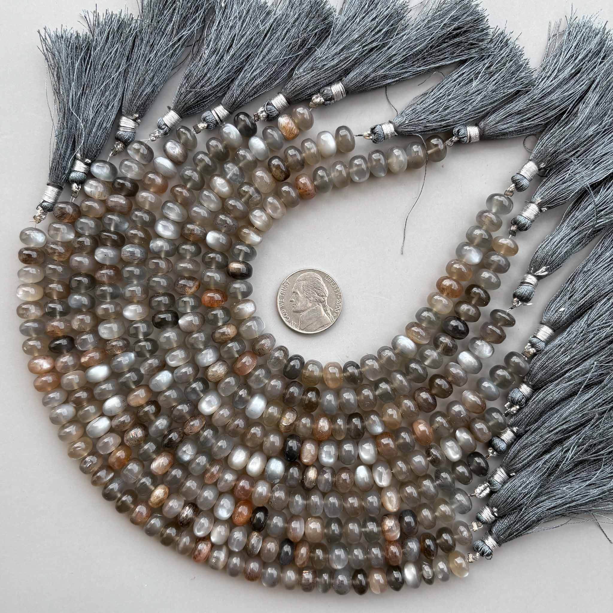 Natural Mix Moonstone Smooth Rondelle Beads 8mm – 8″ Calibrated Semi-Precious Gemstone Beads Strand for Jewelry Making