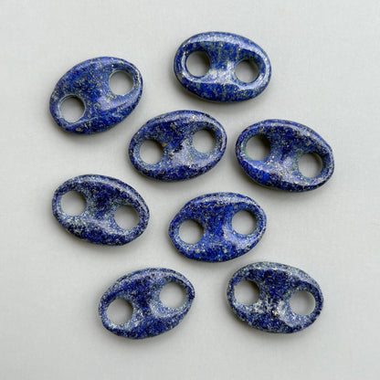 Natural lapis lazuli double hole button connector hand carved gemstone link