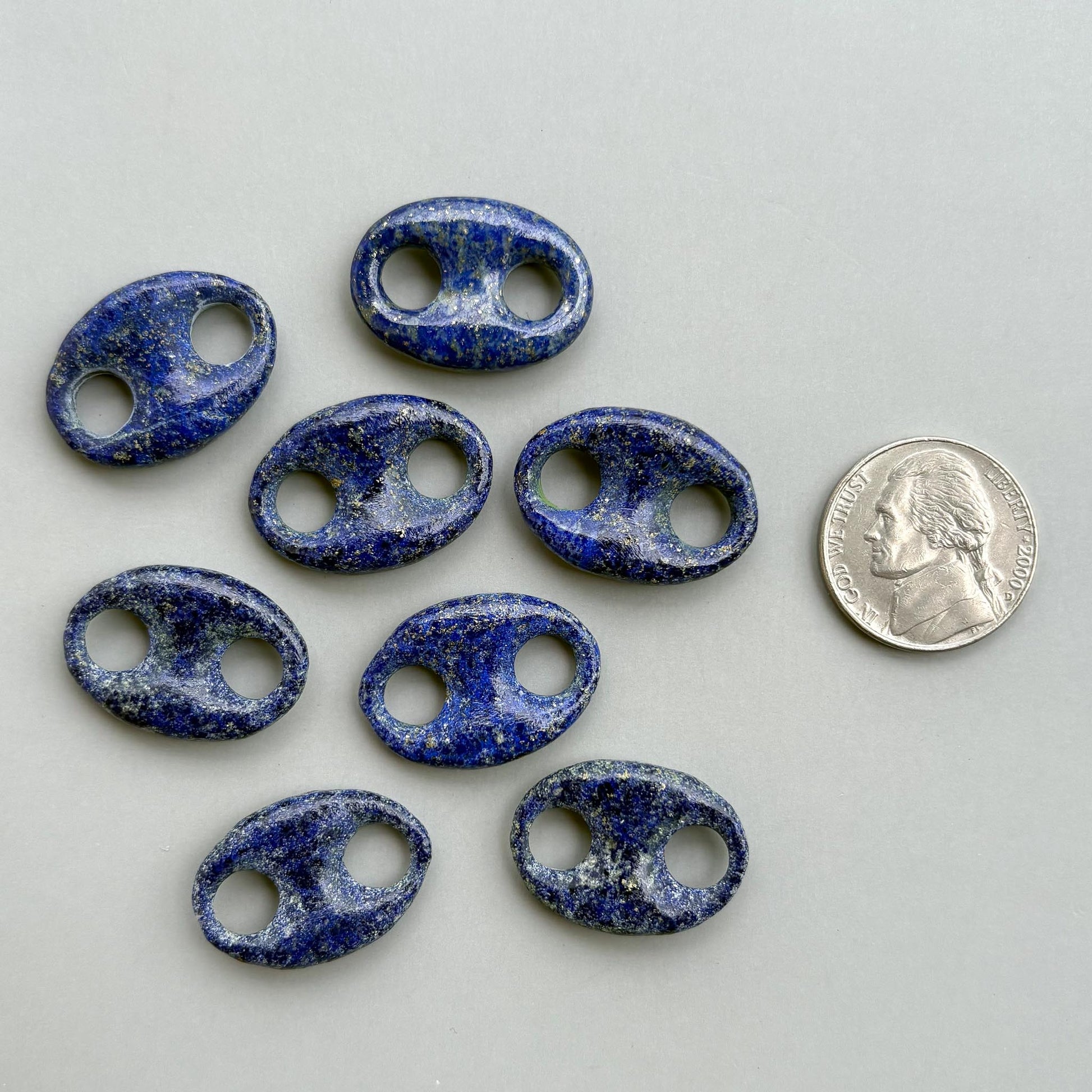 Natural lapis lazuli double hole gemstone connector with carved chain design
