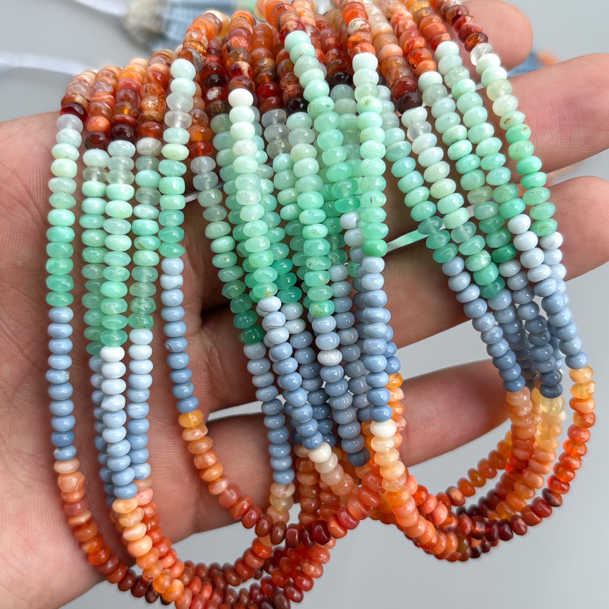 Natural multi-color opal rondelle beads for jewelry making