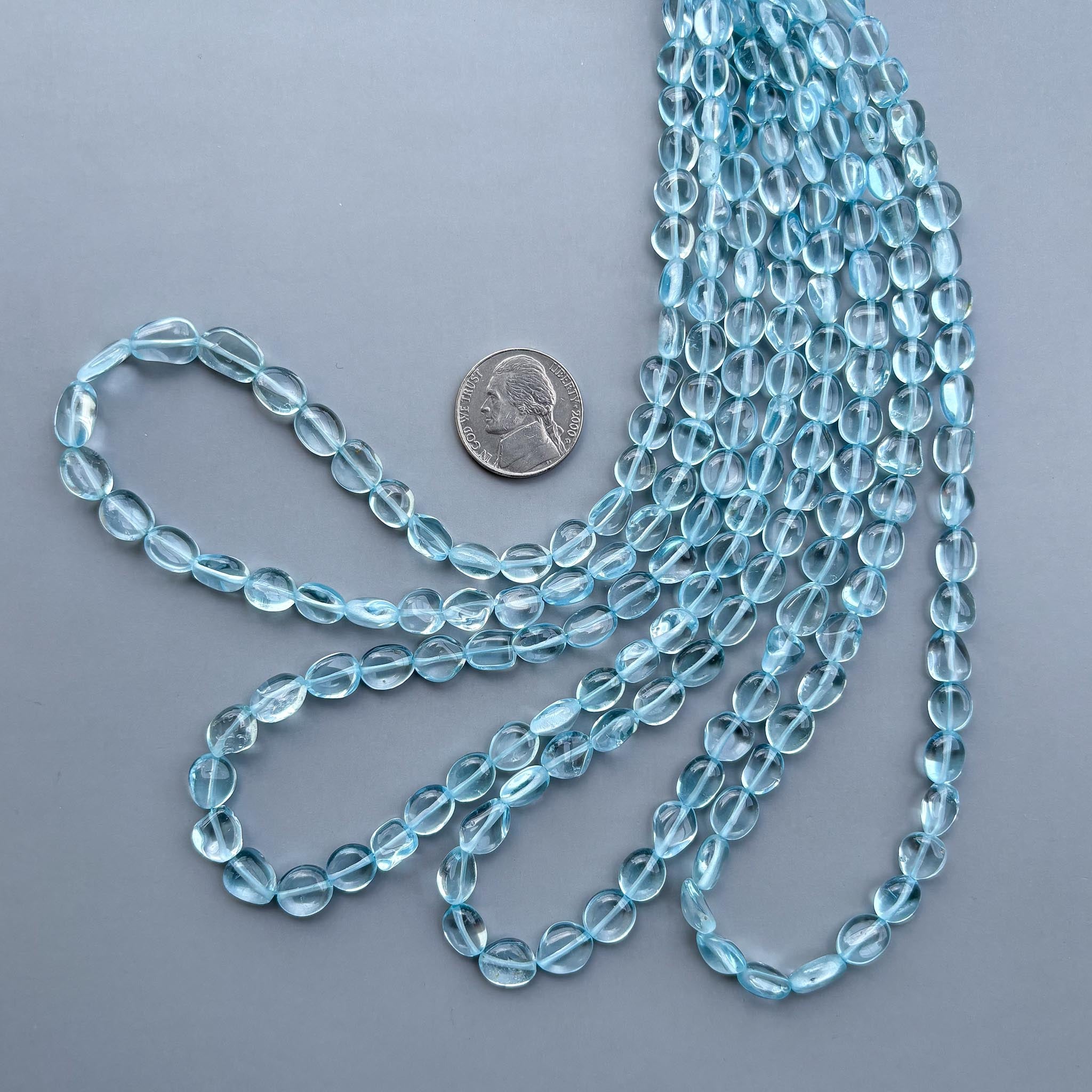 Natural Blue Topaz Smooth Tumble Beads 6×8–8×10mm – Small Size Nugget Gemstone Strand