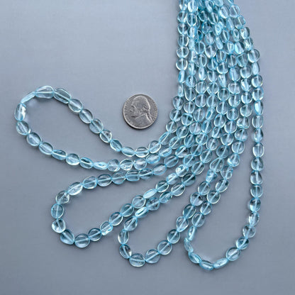 Natural Blue Topaz Smooth Tumble Beads 6×8–8×10mm – Small Size Nugget Gemstone Strand
