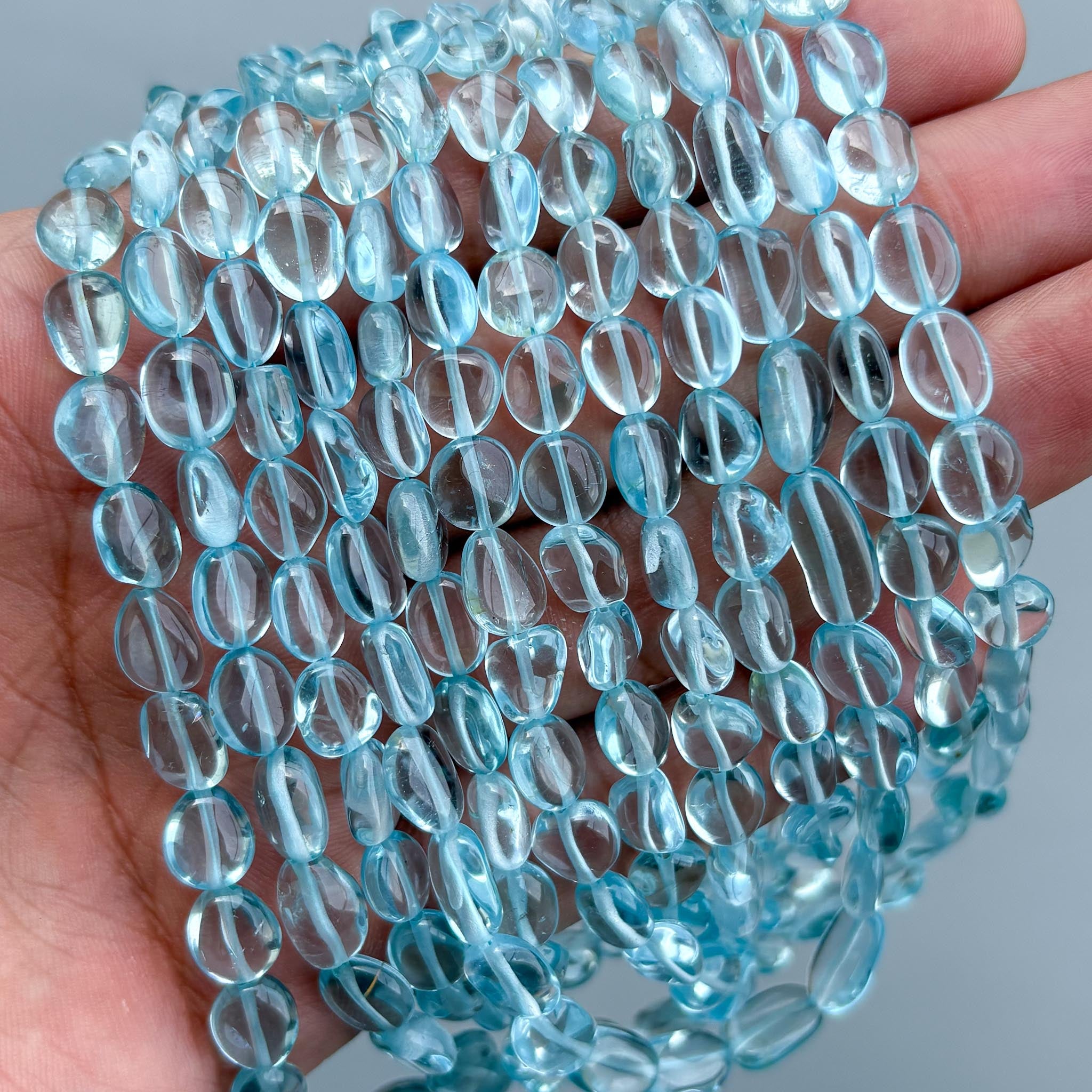 Natural Blue Topaz Smooth Tumble Beads 6×8–8×10mm – Small Size Nugget Gemstone Strand