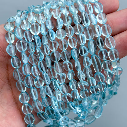 Natural Blue Topaz Smooth Tumble Beads 6×8–8×10mm – Small Size Nugget Gemstone Strand