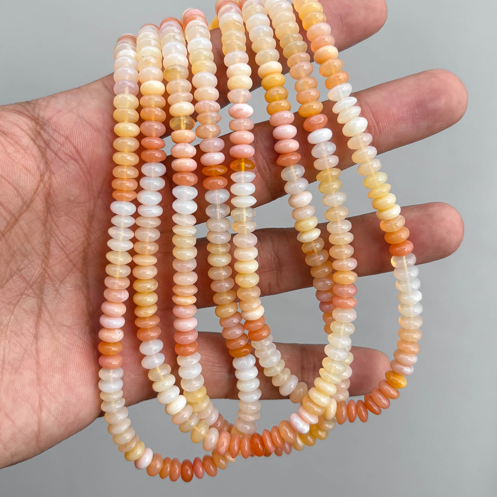 Natural Shaded Pink Conch Opal Smooth Rondelle Beads 6.5mm – Ombre Semi-Precious Gemstone Strand