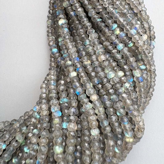 Natural labradorite faceted rondelle beads with blue fire